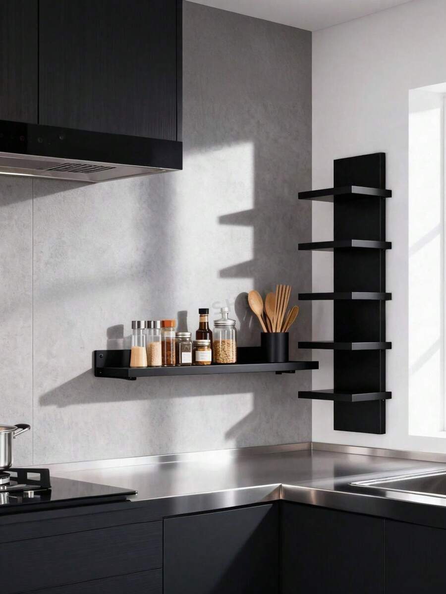1 pieza Estantería de pared colgante para sala de estar, cocina, baño, dormitorio, estante de almacenamiento inclinado simple, estantería de almacenamiento multinivel - Multicolor - Ver 1