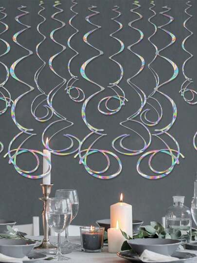 6/12/24pcs Iridescent Hanging Spiral Ribbons, Spiral Party Decorative Foil Pieces, Spiral Ceiling Decor. Suitable For Weddings, Baby Showers, Birthdays, Mermaid Decor, Summer Decor, Wedding Decor, Disco Party Decorations, Christmas Decorations