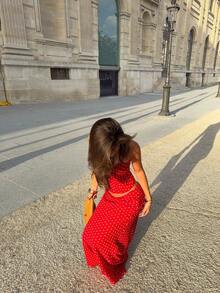 New Fashionable And Elegant Polka Dot Camisole Top And Long Skirt 2 Pieces Set, Suitable For Beach, Formal Evening, Vacation, And Dates Summer Red - Red - View 5