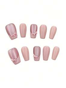 10支柔和裸粉色猫眼眼影底膏，饰以精致的3D粉色蝴蝶结，光泽感十足，略带磁性光泽，简约设计，优雅浪漫，适合日常佩戴、约会、商务场合和休闲聚会，四季皆宜。 - 彩色 - 查看 1