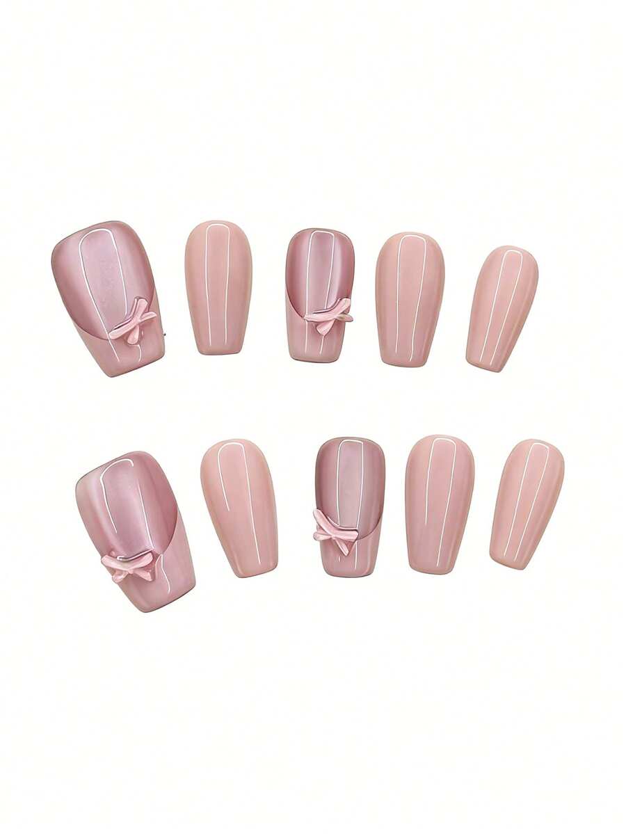 10支柔和裸粉色猫眼眼影底膏，饰以精致的3D粉色蝴蝶结，光泽感十足，略带磁性光泽，简约设计，优雅浪漫，适合日常佩戴、约会、商务场合和休闲聚会，四季皆宜。 - 彩色 - 查看 1