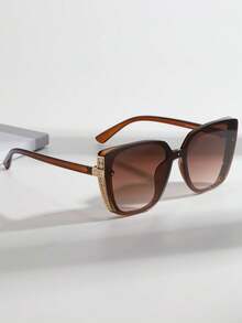1 Pair Oversized Geometric Cat Eye Fashion Glasses, Women, Suitable For Summer Beach, Outdoor Activities And Travel - Coffee - View 8