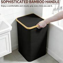 Laundry Hamper With Lid, 110L Large Tall Fabric Clothes Basket, Bamboo Frame & Handles Always Upright, Collapsible Dirty Laundry Bin With Detachable Rods, For Bedroom Bathroom Dorm RV Camping,Black - màu đen - Xem 4