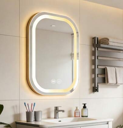 Espejo para Baño con Luz LED Inteligente, Espejo de Pared con 3 Temperaturas de Color y Función Antivaho, Espejo LED a Prueba de Roturas 70x50 cm - Espejo con Luz para Maquillaje y Aseo