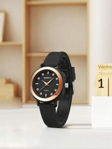 1件装女士休闲硅胶时尚百搭石英腕表，适合日常佩戴 - 均碼 - 查看 4