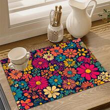 Colorful Floral Print Soft Absorbent Kitchen Counter Drying Mat With Non Slip Rubber Backing Quick Dry Stain Hiding Dish Drying Mat For Dishes Coffee Makers Multi Use Home Decor Dish Drying Mat For Kitchen Counter Dishwasher Drying Pad Vibrant - Multicolor - View 2