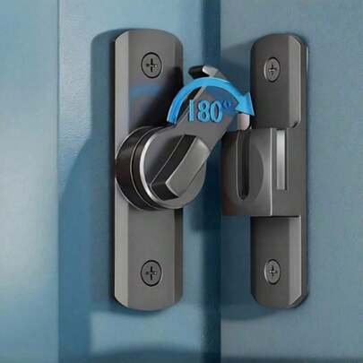 Heavy-Duty Anti-Theft Door Lock Handle, Commercial/Residential Grade Security Latch Lock With Adjustable 90°/180° Sliding Latch, Pry-Proof Hook, Includes Screws, Manual Operation, Reinforced Durable Structure, Suitable For Bathroom, Home, Office, Garage Door, Hotel Door, Commercial Door, Black Surface, Stable Installation, Home Security Upgrade, Fits Standard Doors Modern Door Lock, Enhances Door Safety, Sturdy Metal Surface