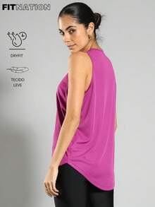 FITNATION Women's Fitness Tank Top With Elongated And Rounded Front And Back In DRYFIT Technology Fabric, Ideal For The Gym - Purple - View 2