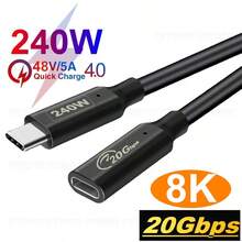 FYRVW Cable de extensión USB-C, USB3.2 20Gbps PD240W, Macho a Hembra Tipo-C, Adecuado para Nintendo Switch - Negro - Ver 2