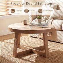 30'' Round Coffee Table W/Solid Wood Cross-Shaped Base.Farmhouse Accent Tea Table - Natural - View 9