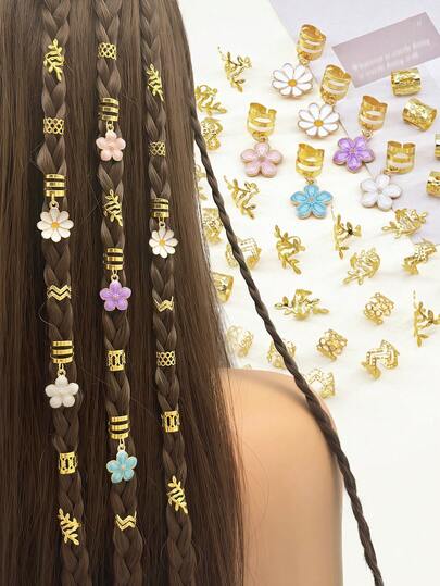 46 piezas de Scrunchies de pelo con camelias de colores y margaritas blancas - Elegantes accesorios de pelo con clips de metal ajustables con estilo floral, accesorios de estilo romántico bohemio para el jardín para mujeres con trenzas y cabello