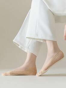 1/5/10 Pairs Of New Women's Summer Peacock Pattern Screen Lac Invisible Anti-Slip Silicone Thin Simplicity Boat Socks - Multicolor - View 5