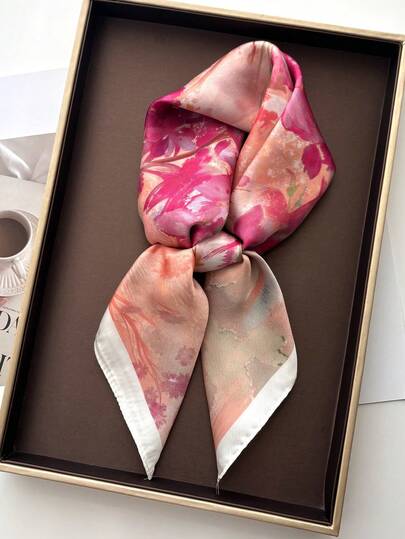 1 pieza Nuevo pañuelo cuadrado francés elegante de 65*65cm con estampado floral reductor del envejecimiento, adecuado para fotografía al aire libre, citas, actuaciones, vacaciones, regalos, combinación de oficina