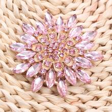 Luxury Pink Crystal Flower Brooch, Gold Tone Fully Rhinestone Covered Petal Pin, Romantic Jewelry For Daily Formal Wedding Delicate Feminine Gift - 粉色 - 查看 4
