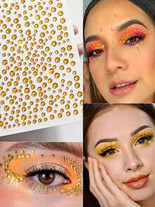 1pc Gold Face Gems Glitter Body Glitter 3D Gem Stickers Makeup Rhinestone Stickers Y2K Style Music Festival DIY Eyes Face Jewel - Multicolor - View 2