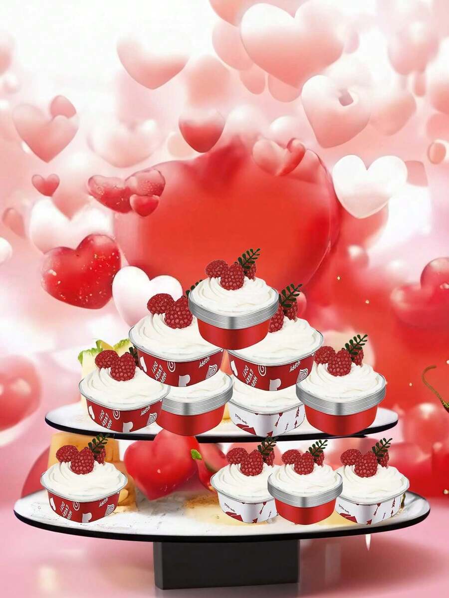 6/12pcs Heart-Shaped Cake Cups, Suitable For Wedding, Party, Anniversary, Pudding, Tiramisu Cups With Lids - View 1