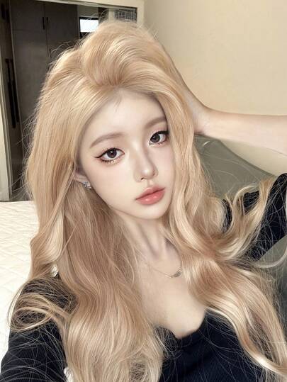 alicegarden 26-Inch Long Synthetic Wig Featuring A Natural Wavy Style In A Stunning Glod. It Is Crafted From Heat-Resistant Fiber To Ensure Durability. This False Hairpiece Is Perfect For Daily Use, Offering A Natural And Realistic Appearance That Mimics.