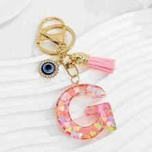 1个新款粉色26个英文字母钥匙扣，带邪眼流苏吊坠，可作钥匙链或包包挂饰 - 彩色 - 查看 18