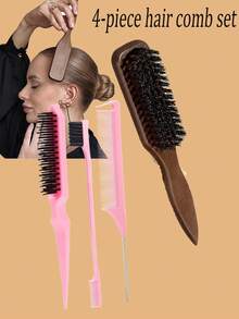 Set de 4/1 Juego de Peines de Peinado, Peine de Cerdas de Cerdo Unisex para Alisar el Cabello, Cepillo para Barba, Herramientas de Peinado que Incluyen Peine de Cola Puntiaguda, Peine de Doble Cara para Control de Bordes, Cepillo de Cejas, Peine de Nailon para Levantar, Herramientas de Peinado Limpias y Ordenadas Adecuadas para Crear Pompadour, Raya Lateral, Cabello Rizado y Control de Pelos Rebeldes | Unisex, Adecuado para Estilistas Profesionales y Uso Diario, Peine Esencial de Viaje, Peine, Artículos de Primera Necesidad Diaria - multicolor - Ver 11