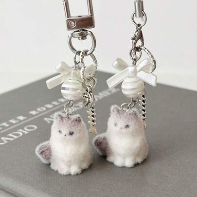 Móc khóa hình thú nhồi bông cún con và mèo con, quà tặng dễ thương cho bé gái, mặt dây chuyền cài điện thoại.