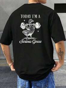 2026 Serious Goose Graphic T-Shirt, T-shirt casual da uomo con stampa fronte/retro, alla moda, con girocollo, realizzata in puro cotone 220 g/m² (1 pezzo) y2k - nero - Visualizzare 1