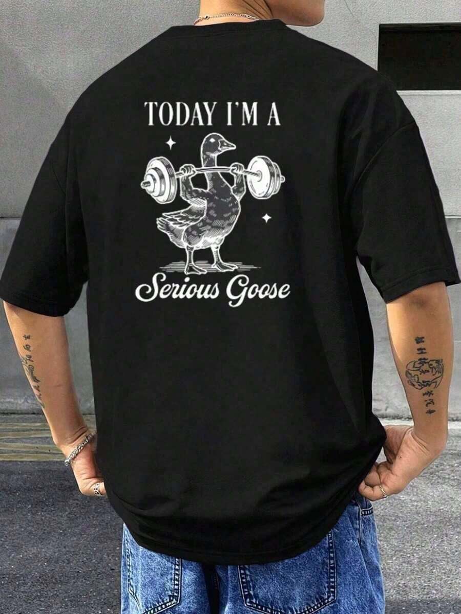 2026 Serious Goose Graphic T-Shirt, T-shirt casual da uomo con stampa fronte/retro, alla moda, con girocollo, realizzata in puro cotone 220 g/m² (1 pezzo) y2k - nero - Visualizzare 1