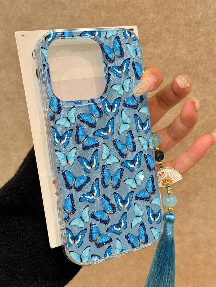 Butterfly Painted Tassel Pendant Charm, Elegant New Design, Suitable Compatible With Iphone 17/17 Pro Max/ 15/16/16 Pro/15 Pro Max, P13/P14, P11/P12 Soft Case, XS/XR/7/8/SE2, S26/S25, A14/A15, S23 Ultra/A50/A12/A32/A52/A72/A51/A21S/A13/A14/S22 Ultra/S23/A33/A53/S20 FE Phone Cases And Covers - Multicolor - View 1