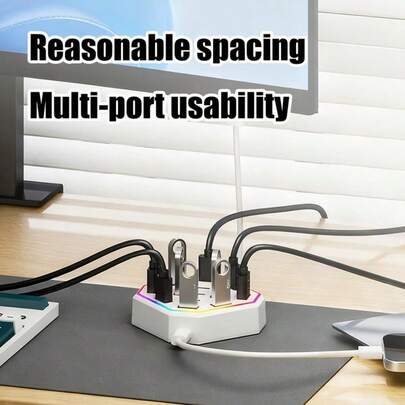 RGB USB Hub Adapter 13 Port Expander, 2 Styles 12USB+1Type-C/10USB+3Type-C, RGB Light Effect Multi-System Plug And Play, Stable Fast Data Transfer For Hard Drive