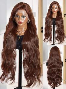 Tóc giả ren phía trước màu nâu sô cô la 13x4, độ dày 4#, kiểu sóng thân, dài từ 8-36 inch, làm từ tóc thật pha trộn. Tóc giả ren phía trước màu nâu sô cô la 13x4, độ dày 180%, làm từ tóc thật pha trộn với tóc con, dành cho nữ (Tóc giả pha trộn - sự kết hợp giữa tóc thật và tóc tổng hợp). Tóc giả làm từ tóc thật pha trộn/Tóc giả làm từ tóc thật pha trộn dành cho nữ/Tóc giả ren phía trước làm từ tóc thật pha trộn/Tóc giả không cần keo/Nút thắt đã tẩy trắng/Đã tỉa sẵn/Tóc giả ren/Nâng cấp diện mạo/Tăng sự tự tin/Món quà hoàn hảo. - S4 - Xem 8