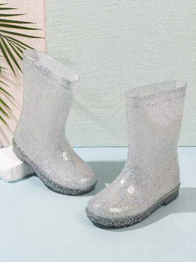 1 Pair Fashionable Children's Glittery Rain Boots, Lightweight Waterproof Non-Slip Rubber Shoes For Boys And Girls, With Handle For Easy On/Off, Durable Water Shoes Suitable For Rainy Days And Beach Play