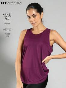 FITNATION Women's Fitness Tank Top With Elongated And Rounded Front And Back In DRYFIT Technology Fabric, Ideal For The Gym - Burgundy - View 2