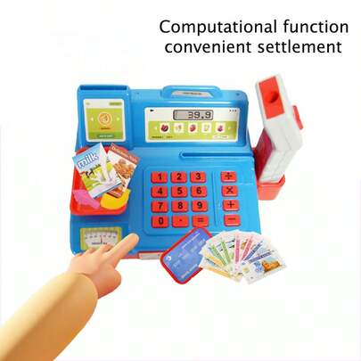 适合3岁以上儿童的玩具收银机，女孩角色扮演收银员玩具，逼真的收银台玩具套装（不含电池）