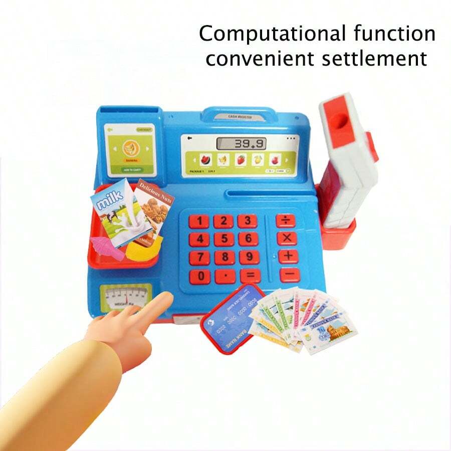 适合3岁以上儿童的玩具收银机，女孩角色扮演收银员玩具，逼真的收银台玩具套装（不含电池）