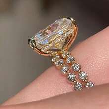 2pcs Luxury Women's Engagement Rings Set With Zirconia Stones, Suitable For Daily Wear, Wedding, Anniversary, Party, Valentine's Day, Birthday Gift - Gold - View 2