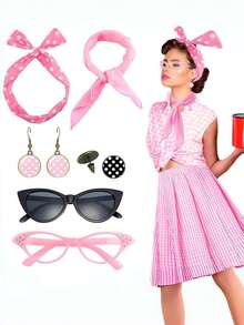 8件套1950年代复古女士服装配饰：复古派对猫眼眼镜、波点发箍、耳环、耳钉套装，适合主题派对和万圣节角色扮演，优雅装扮，情人节必备眼镜，女士婚礼角色扮演配饰，L码配饰，女士头巾配饰 - 彩色 - 查看 6