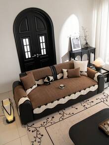 1 chiếc đệm sofa kiểu Châu Âu, hình dáng bất đối xứng, viền nơ trang trí, chất liệu vải nhung mềm mại, sang trọng tối giản, bảo vệ sofa, chống trượt, chống bụi, chống trầy xước, trang trí sofa, phù hợp cho mọi mùa, phòng ngủ, phòng khách, văn phòng, phòng học, có thể giặt máy, đệm sofa đa năng. - Cà phê nâu - Xem 2