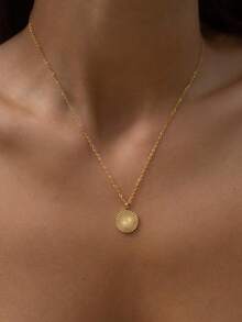 1件18K镀金项链，简约圆形吊坠项链，百搭太阳吊坠，防水链，可叠戴，女士款 - 金色 - 查看 2