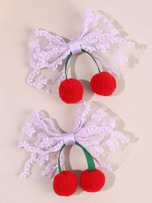 2 Stücke Kirsche Haarball Spitze Haarschleife Clips für Mädchen, lila Bogen Haarclips, Alligatorclips, exquisite süße Kirsche Schleife Barrettes, Geschenke für Mädchen, Haarzubehör für den Alltag - Mauve - Übersicht 2