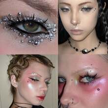 Stick On Fake Lip Stud Fake Nose Ring Hoop Fake Face Piercing Fake Nose Stud Fake Eyebrow Piercing Balls Silver Cool Punk Y2K Makeup For Halloween - Multicolor - View 2