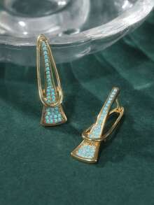 1 Set Women's Fashion Dangle Earrings Set, Featuring Faux Turquoise, Geometric Style, Elegant Lady Party Earrings, Suitable For Casual Daily And Party Wear - Blue - View 6