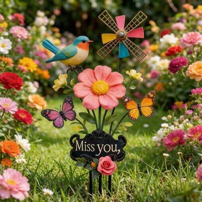 Acrylic Butterfly, Bird, Windmill And Butterfly Outdoor Garden Art Decor, Yard, Cemetery And Holiday Decoration Stakes