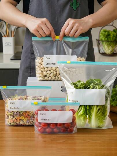 45个装食品保鲜袋，冷冻袋，可重复密封塑料袋，透明PE拉链袋，可重复使用食品保鲜袋，多用途防漏自封袋，适用于水果、蔬菜、三明治、肉类和其他食品 | 厨房收纳和食品保鲜的理想之选