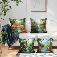 4件套热带绿色植物图案单面印花抱枕套，装饰枕套，适用于客厅、沙发、卧室，不含枕芯 - 彩色 - 查看 11