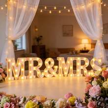 Edding Remote Control Letter Lights For Weddings, Proposals, Anniversaries, And Party Table Centerpieces, LED Lights 'Mr. And Mrs.' Neon Letter Desktop Sign, Standalone Plastic Battery-Powered, Perfect For Photo Props, Valentine's Day, Anniversary, And Wedding Decorations - AA Battery Powered (Batteries Not Included) - MR&MRS - Phiên bản điều khiển từ xa - Màu trắng - Xem 2