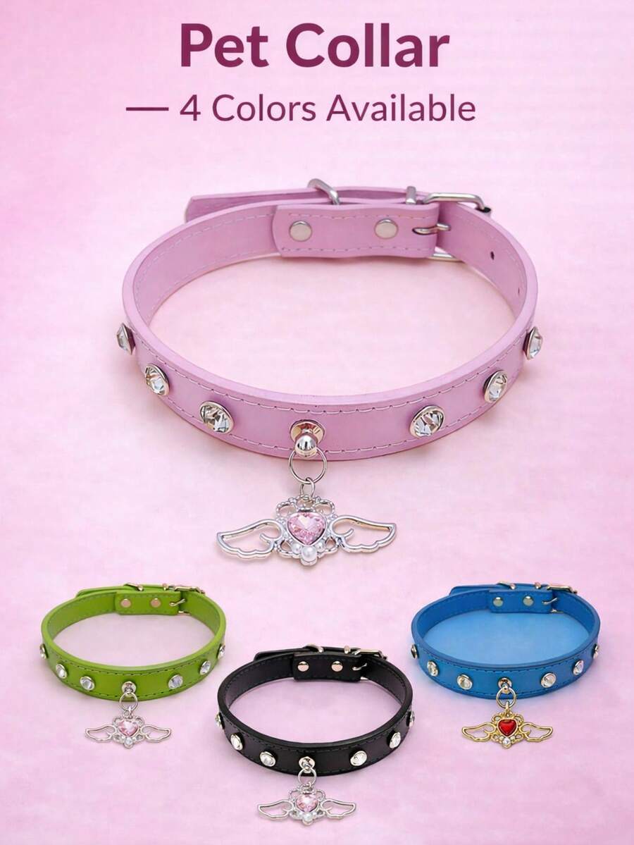 1 chiếc vòng cổ cho thú cưng, phong cách Y2K, chất liệu da PU có thể điều chỉnh, màu hồng, xanh lá cây, xanh dương, đen, vòng cổ cho chó, mèo, vòng cổ đính đá, phụ kiện cho thú cưng khi đi dạo hàng ngày, huấn luyện ngoài trời, phong cách thẩm mỹ Hàn Quốc dễ thương. - Nhiều màu - Xem 1