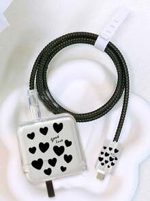 5个装心形印花TPU充电器保护套，适用于苹果30W-35W充电器和数据线，粉色/蓝色/黑色 - 彩色 - 查看 9