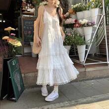 Pure Desire Style White Strap Dress Women Spring Summer New Beach Vacation Elegant Draped Sweet Long Dress - màu đen - Xem 4