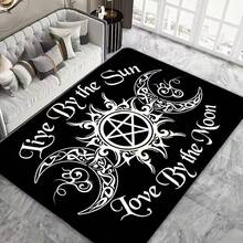 1 pièce, tapis d'entrée en éponge de 8 mm d'épaisseur, imprimé pentagramme et lune, slogan "Vivre selon la lune", résistant à la saleté pour l'intérieur et l'extérieur, antidérapant doux et confortable, tapis de sol pour salon et chambre à coucher, décoration d'intérieur - 2 - Voir 3