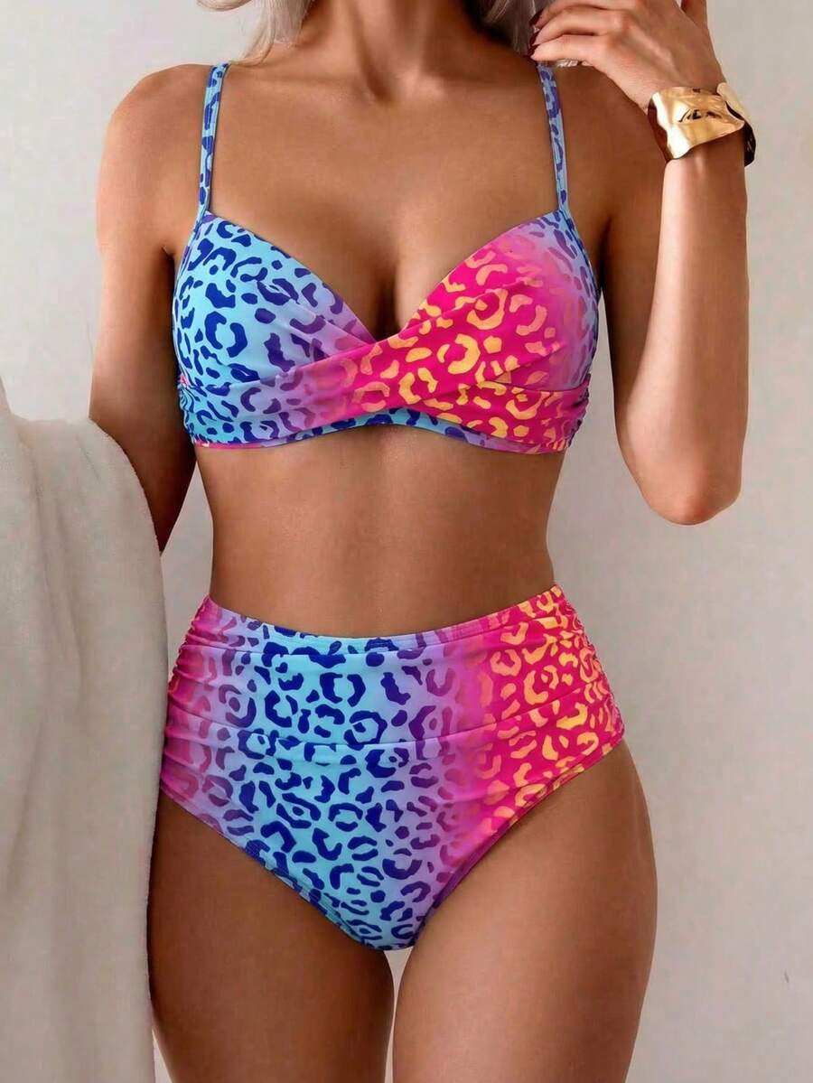 Bộ bikini hai mảnh màu trơn mùa hè, gợi cảm, thanh lịch kiểu Bohemian với dây đeo mảnh, bộ đồ đi biển ngọt ngào cho kỳ nghỉ.