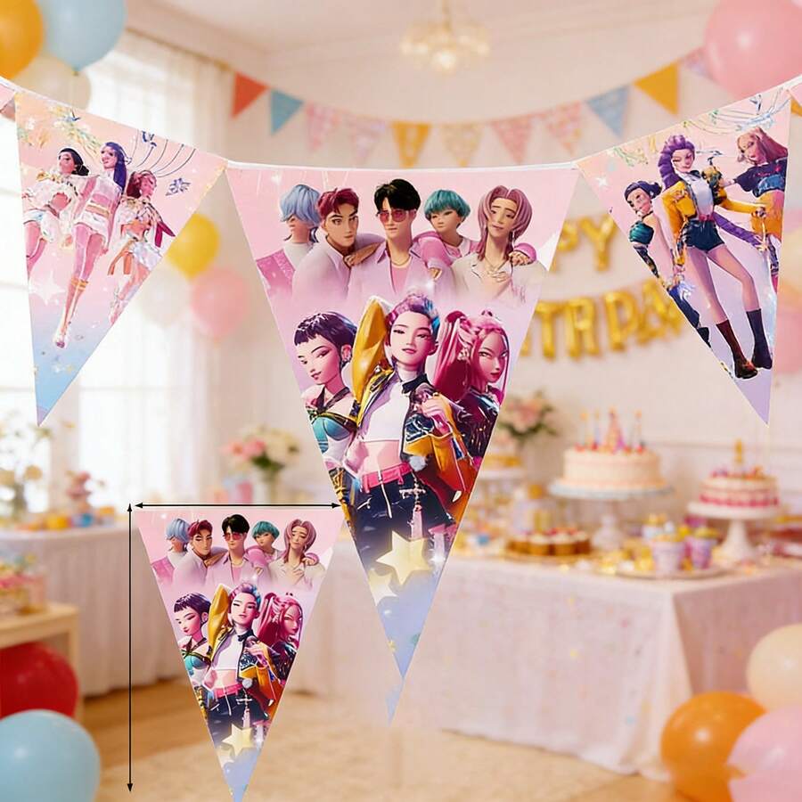 1 件装多用途装饰横幅,专为《恶魔猎人》设计,采用 K-POP 女团追星应援图案,可爱时尚,易于安装,适合粉丝、追星族和女团爱好者,广泛用于演唱会应援、生日活动、宿舍布置、线下团队建设和直播,可用作玩具、派对用品、礼物、墙面装饰和派对小礼品,是粉丝聚会和复活节的理想之选。随机款式 - 彩色 - 查看 1